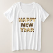 Elegante Faux Gouden Lettering Gelukkig Nieuwjaar Grote Maat T-shirt (Design voorkant)