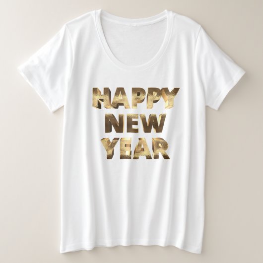 Elegante Faux Gouden Lettering Gelukkig Nieuwjaar Grote Maat T-shirt (Design voorkant)