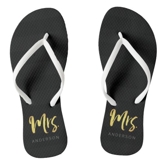 Elegante faux gouden naam Mrs Black Stripes Teenslippers (Voetbed)