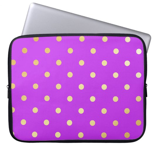 Elegante faux gouden paarse polka stippen laptop sleeve (Voorkant)