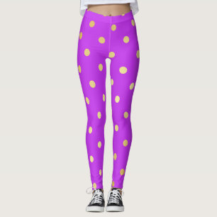 Elegante faux gouden paarse polka stippen leggings