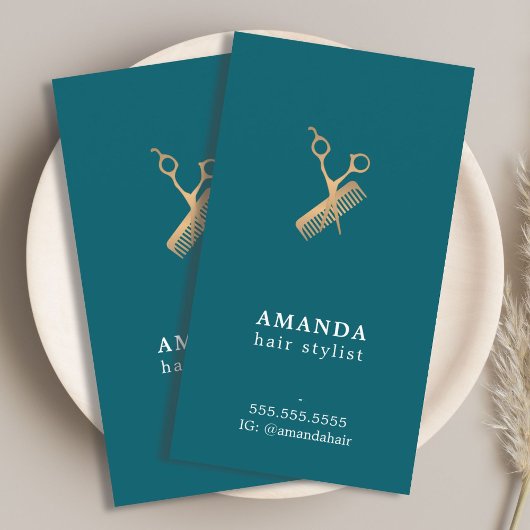 Elegante faux gouden schaar kam Haarstylist Visitekaartje