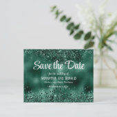 Elegante Faux Green Glitter en Folie bruiloft Aankondigingskaart (Staand voorkant)