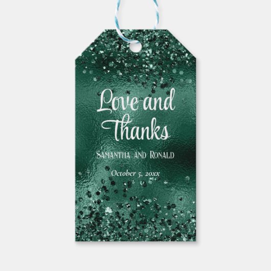 Elegante Faux Green Glitter en Folie bruiloft Cadeaulabel (Voorkant)