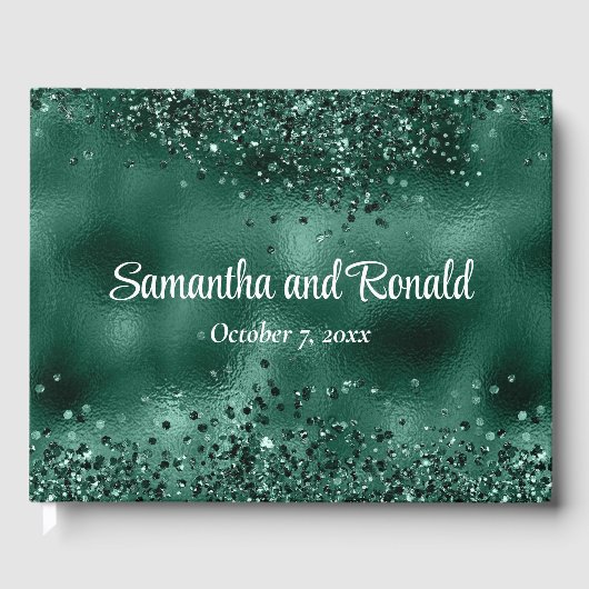 Elegante Faux Green Glitter en Folie bruiloft Gastenboek (Voorkant)