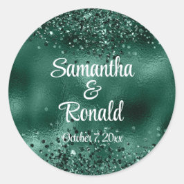 Elegante Faux Green Glitter en Folie bruiloft Ronde Sticker