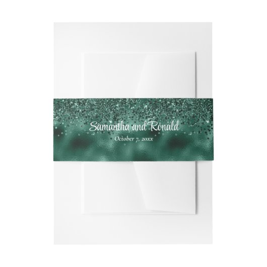 Elegante Faux Green Glitter en Folie bruiloft Uitnodigingen Wikkel (Voorkant Voorbeeld)
