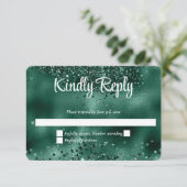 Elegante Faux Green Glitter & Folie bruiloft RSVP Kaartje (Staand voorkant)