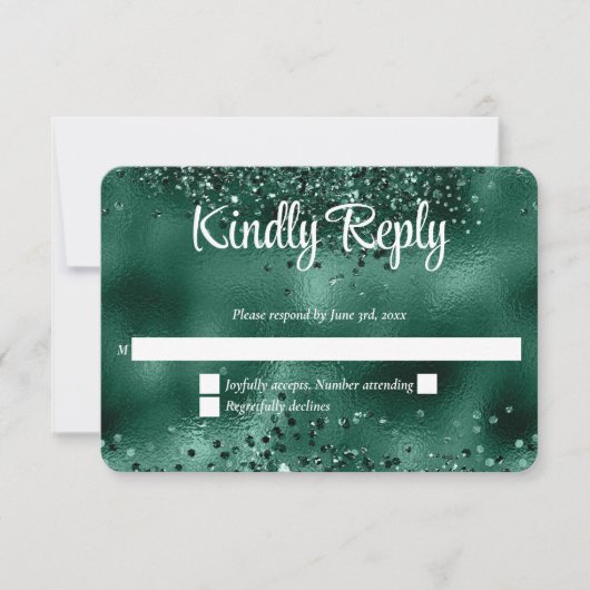 Elegante Faux Green Glitter & Folie bruiloft RSVP Kaartje (Voorkant)