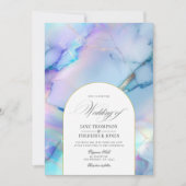 Elegante faux holografische marmeren bruiloft kaart (Voorkant)