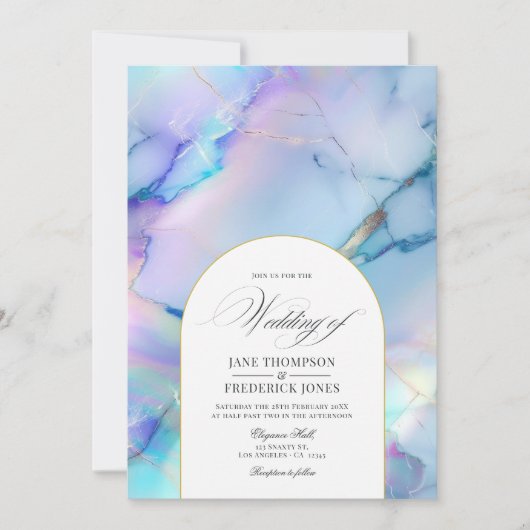 Elegante faux holografische marmeren bruiloft kaart (Voorkant)