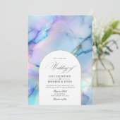 Elegante faux holografische marmeren bruiloft kaart (Staand voorkant)