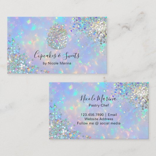 Elegante Faux Holografische Regenboog Glitter Cupc Visitekaartje (Voorkant / Achterkant)