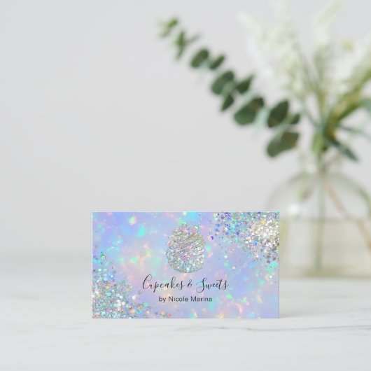 Elegante Faux Holografische Regenboog Glitter Cupc Visitekaartje (Staand voorkant)