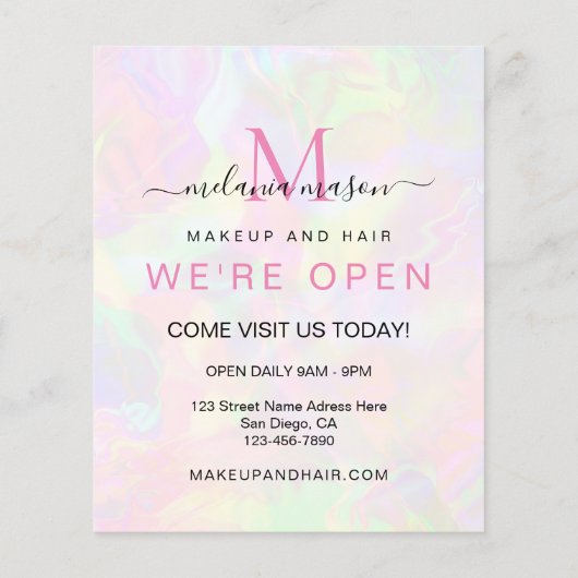 Elegante Faux Holographic We zijn open iriserend Flyer (Achterkant)