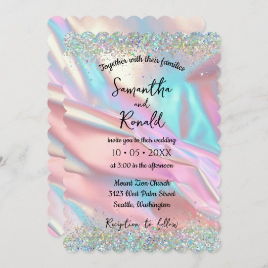 Elegante faux iriserende Folie en glitter bruiloft Kaart (Voorkant / Achterkant)