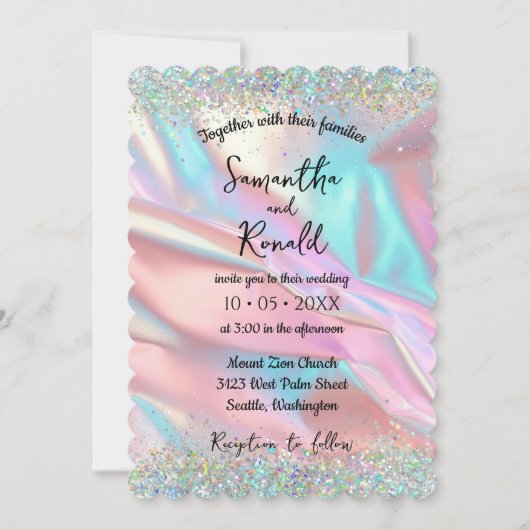 Elegante faux iriserende Folie en glitter bruiloft Kaart (Voorkant)