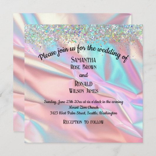 Elegante faux iriserende Folie en glitter bruiloft Kaart (Voorkant / Achterkant)