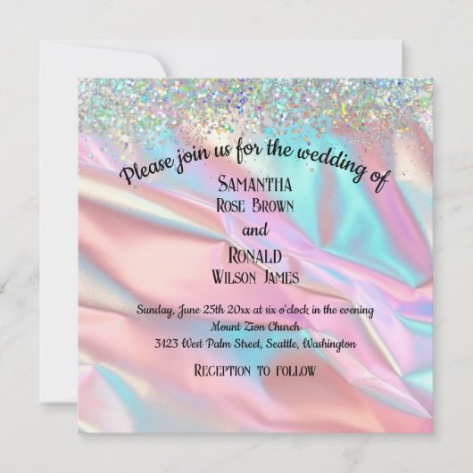 Elegante faux iriserende Folie en glitter bruiloft Kaart (Voorkant)