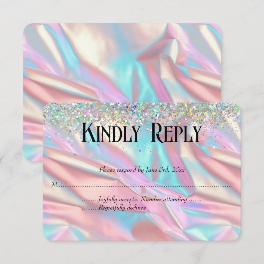 Elegante faux iriserende Folie en glitter bruiloft RSVP Kaartje (Voorkant / Achterkant)