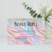 Elegante faux iriserende Folie en glitter bruiloft RSVP Kaartje (Staand voorkant)