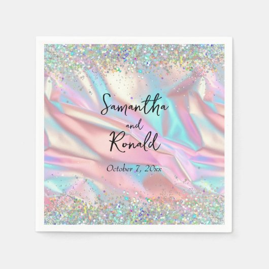 Elegante faux iriserende Folie en glitter bruiloft Servet (Voorkant)