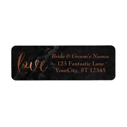 Elegante Faux koperen Folie, zwart marmer liefde s Etiket (Voorkant)