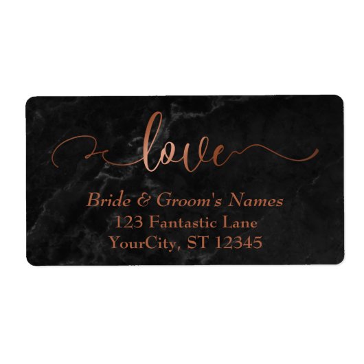 Elegante Faux koperen Folie, zwart marmer liefde s Etiket (Voorkant)