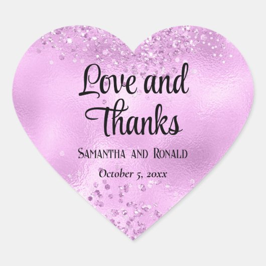 Elegante faux Lila glitter en Folie bruiloft Hart Sticker (Voorkant)