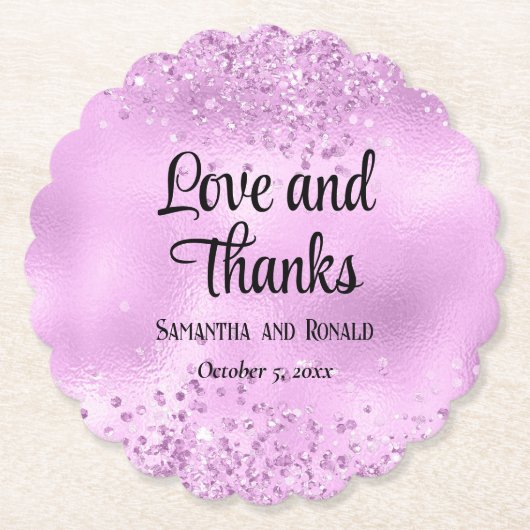 Elegante faux Lila glitter en Folie bruiloft Kartonnen Onderzetters (Voorkant)
