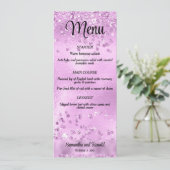 Elegante Faux Lila Glitter en Folie Wedding Menu Kaart (Staand voorkant)