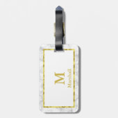 Elegante Faux Marmeren Grens Gouden Naam met Monog Bagagelabel (Achterkant verticaal)