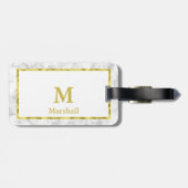 Elegante Faux Marmeren Grens Gouden Naam met Monog Bagagelabel (Achterkant horizontaal)