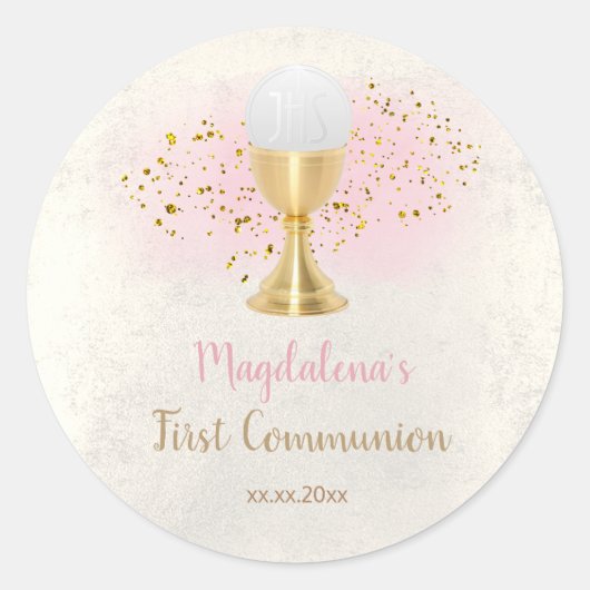 elegante faux metal eerste communie meisje ronde sticker (Voorkant)