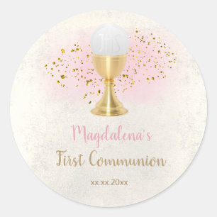 elegante faux metal eerste communie meisje ronde sticker