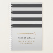 Elegante Faux Metalen Grijze Strepen Hair Stylist Planner (Voorkant)
