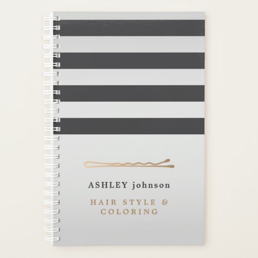 Elegante Faux Metalen Grijze Strepen Hair Stylist Planner (Voorkant)
