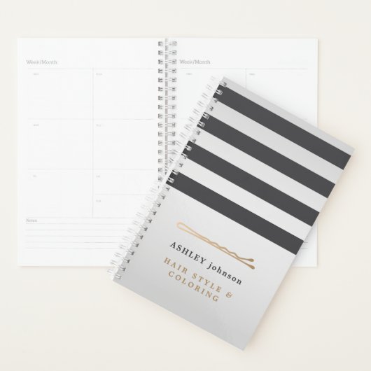 Elegante Faux Metalen Grijze Strepen Hair Stylist Planner (Display)