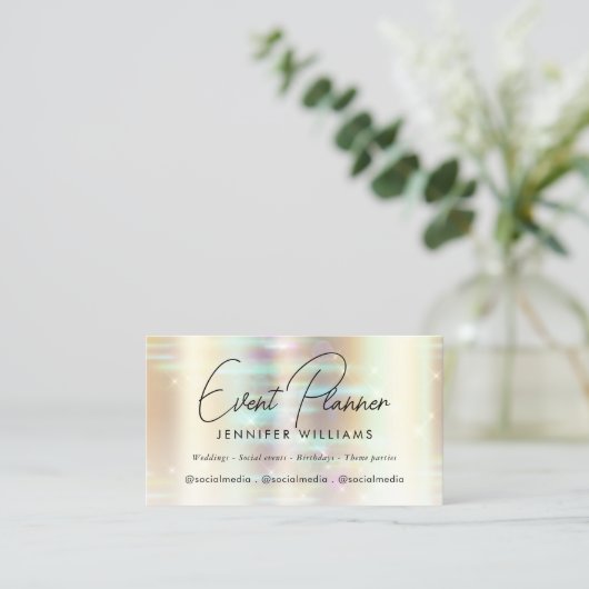 Elegante Faux Metallic Gold Bokeh Event Planner Visitekaartje (Staand voorkant)