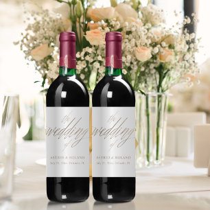 Elegante Faux Metallic Gold & White Wedding Wijn Etiket