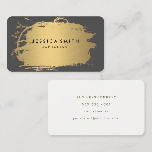 Elegante Faux Metallic Goud en Grijs Visitekaartje (Voorkant / Achterkant)