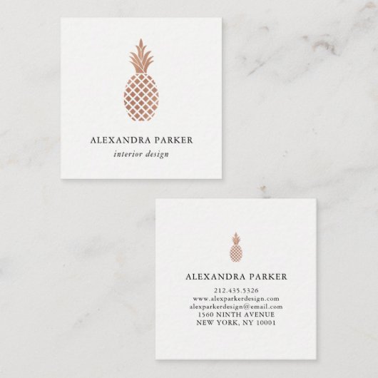 Elegante Faux nam Gouden Ananas toe Vierkante Visitekaartje (Voorkant / Achterkant)