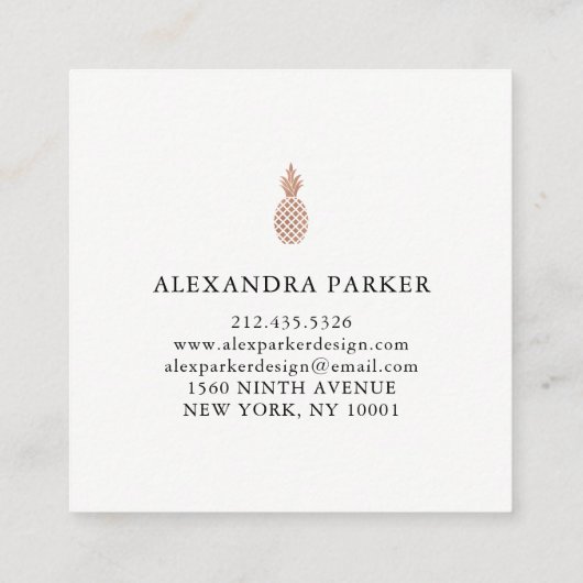 Elegante Faux nam Gouden Ananas toe Vierkante Visitekaartje (Achterkant)