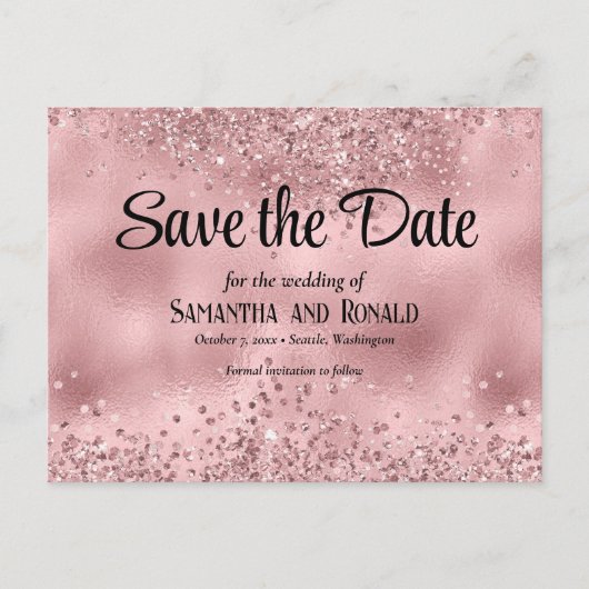 Elegante Faux Pink Glitter en Folie bruiloft Aankondigingskaart (Voorkant)