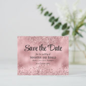 Elegante Faux Pink Glitter en Folie bruiloft Aankondigingskaart (Staand voorkant)