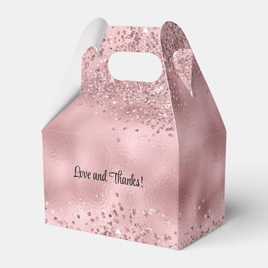 Elegante Faux Pink Glitter en Folie bruiloft Bedankdoosjes (Achterkant)