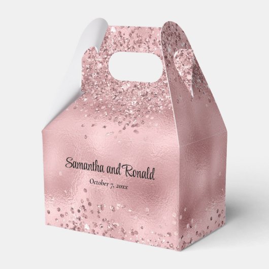 Elegante Faux Pink Glitter en Folie bruiloft Bedankdoosjes (Voorkant Zijde)