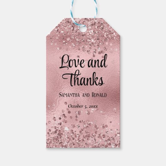 Elegante Faux Pink Glitter en Folie bruiloft Cadeaulabel (Voorkant)