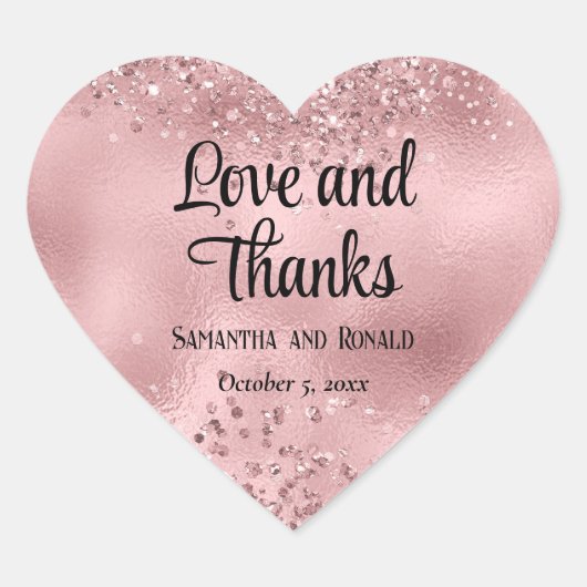 Elegante Faux Pink Glitter en Folie bruiloft Hart Sticker (Voorkant)