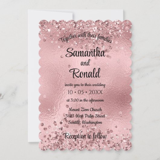 Elegante Faux Pink Glitter en Folie bruiloft Kaart (Voorkant)